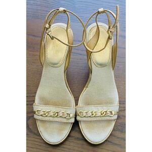 Rare Coach Ellette Y2K Gold Cork Wedge Sandals Tattoo Rose Limited Edition 7.5B